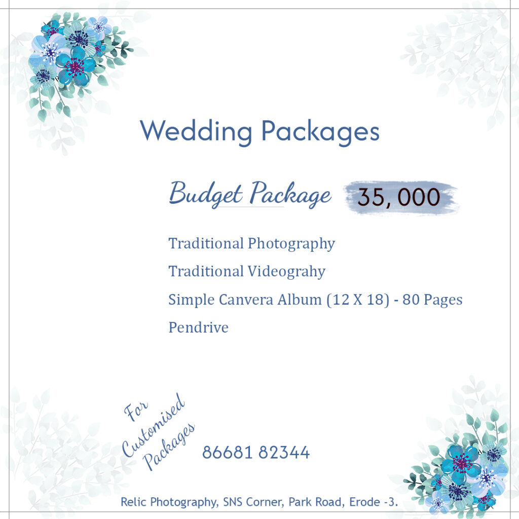 Affordable ₹35,000 wedding photography poster with package features and services