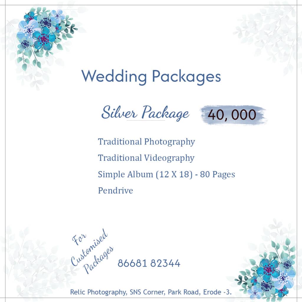 Relic Photography Silver Wedding Package price poster in Erode